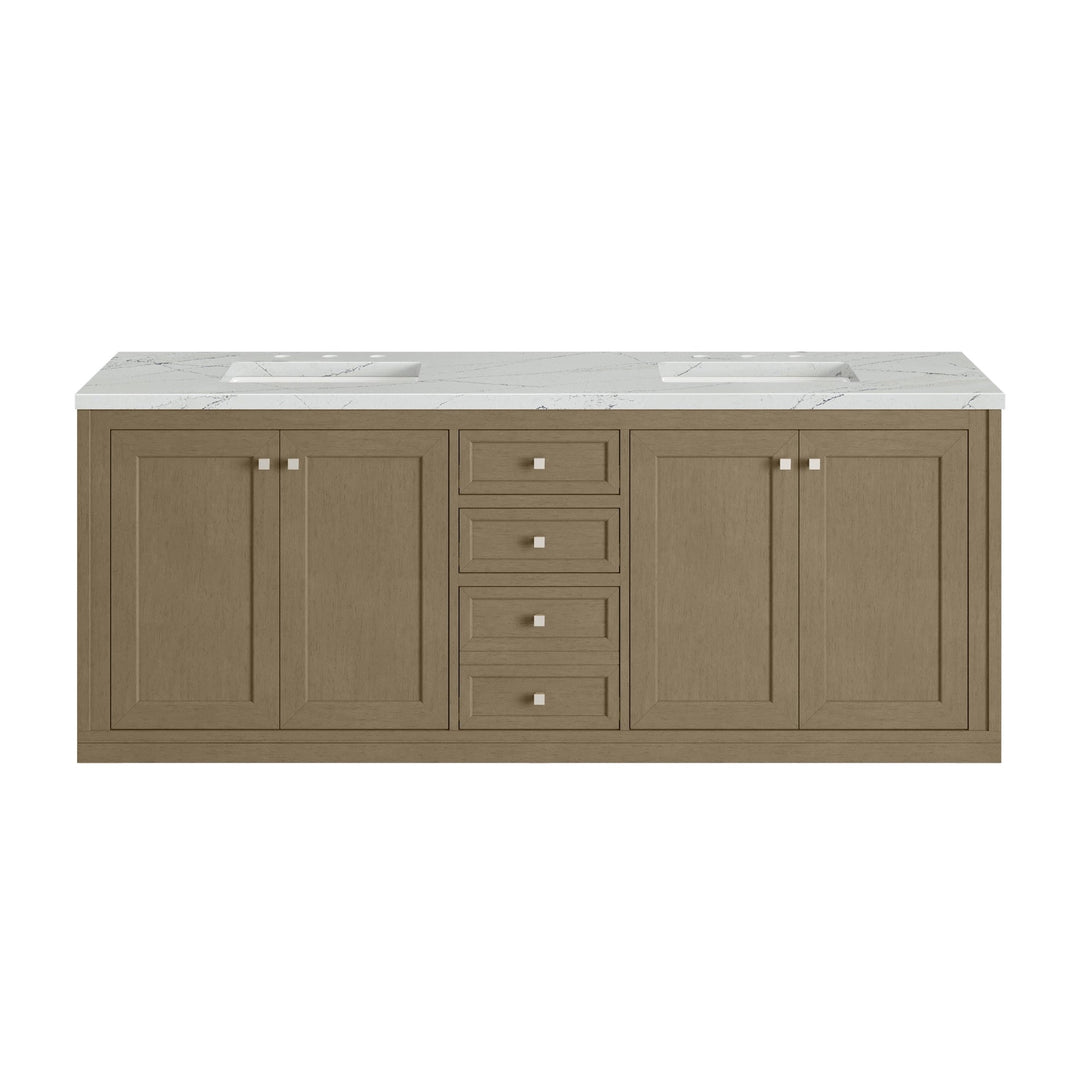 Chicago 72" Double Vanity, Walnut Whisper, w/ 3 CM Ethereal Noctis Silestone® Top