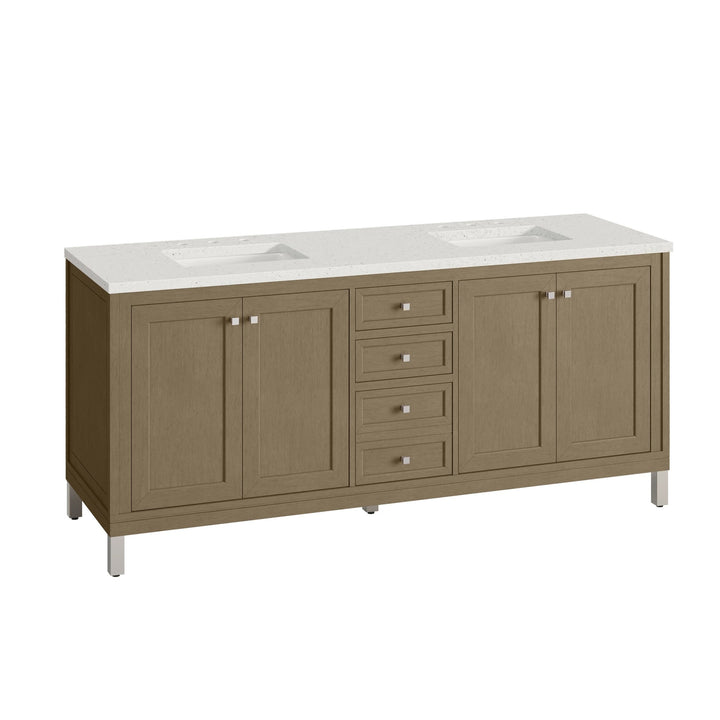 Chicago 72" Double Vanity, Walnut Whisper, w/ 3 CM Lime Delight Silestone® Top