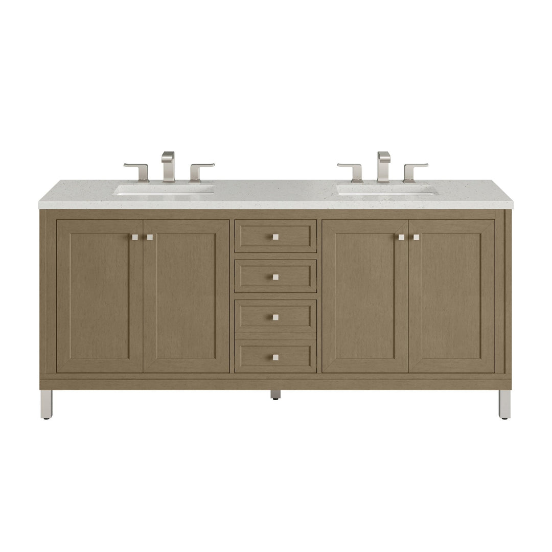 Chicago 72" Double Vanity, Walnut Whisper, w/ 3 CM Lime Delight Silestone® Top