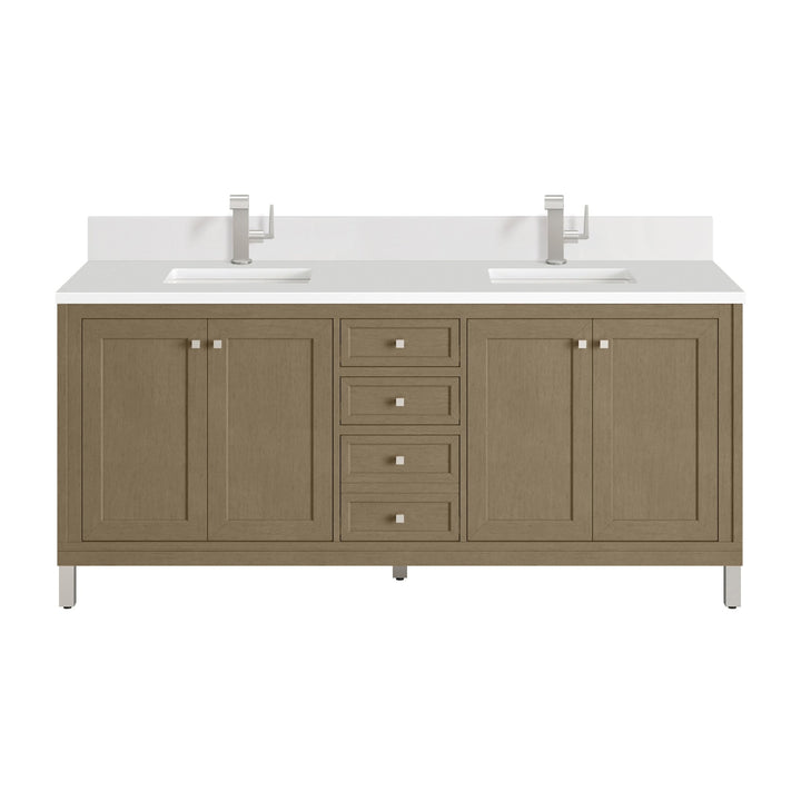 Chicago 72" Double Vanity, Walnut Whisper, w/ Single Hole 3CM White Zeus Silestone® Top & Backsplash