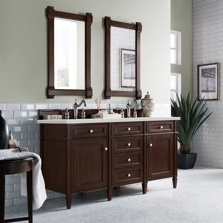 Brittany 60" Double Vanity, Burnished Mahogany w/ 3 CM Lime Delight Silestone Top