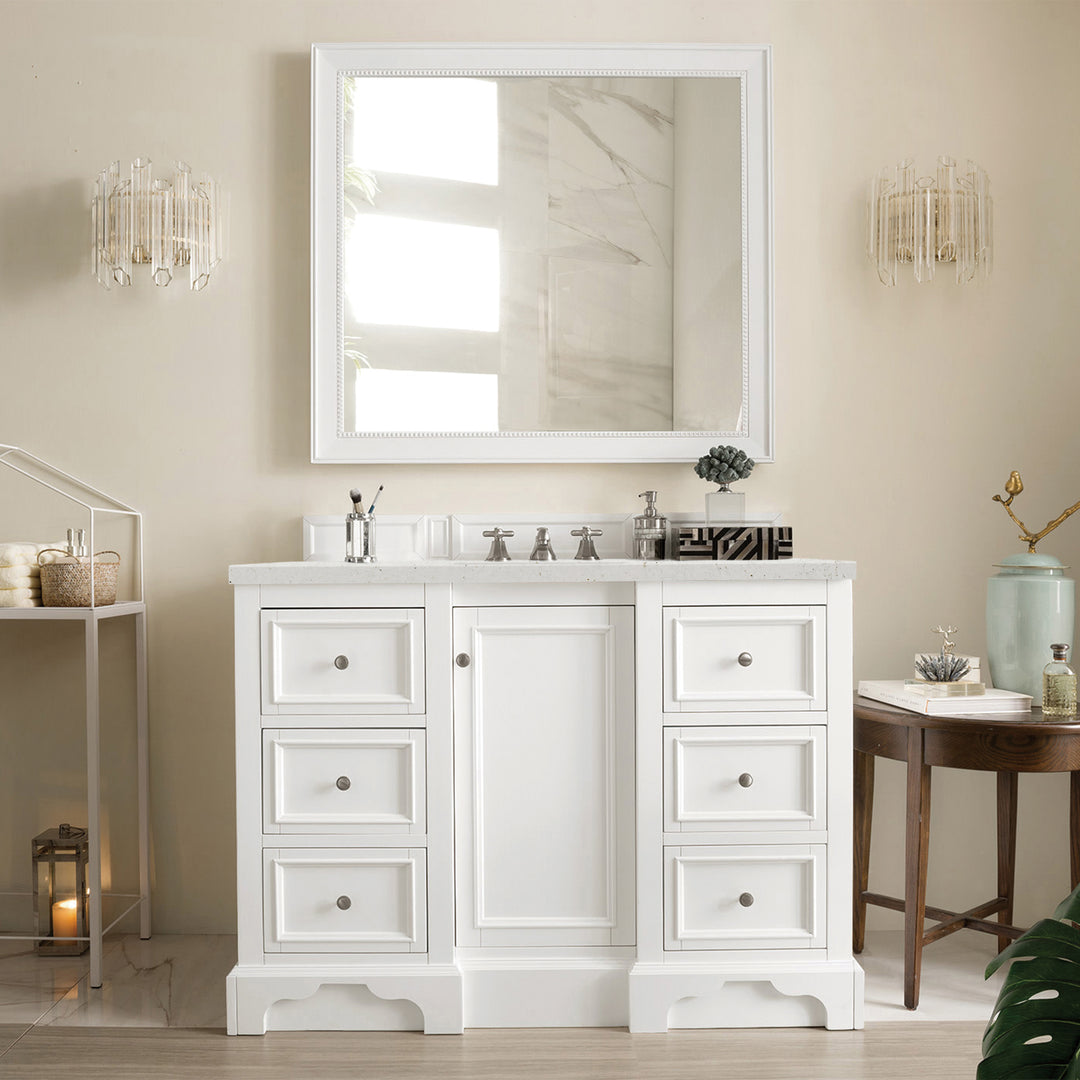 De Soto 48" Single Vanity, Bright White w/ 3 CM Lime Delight Silestone Top