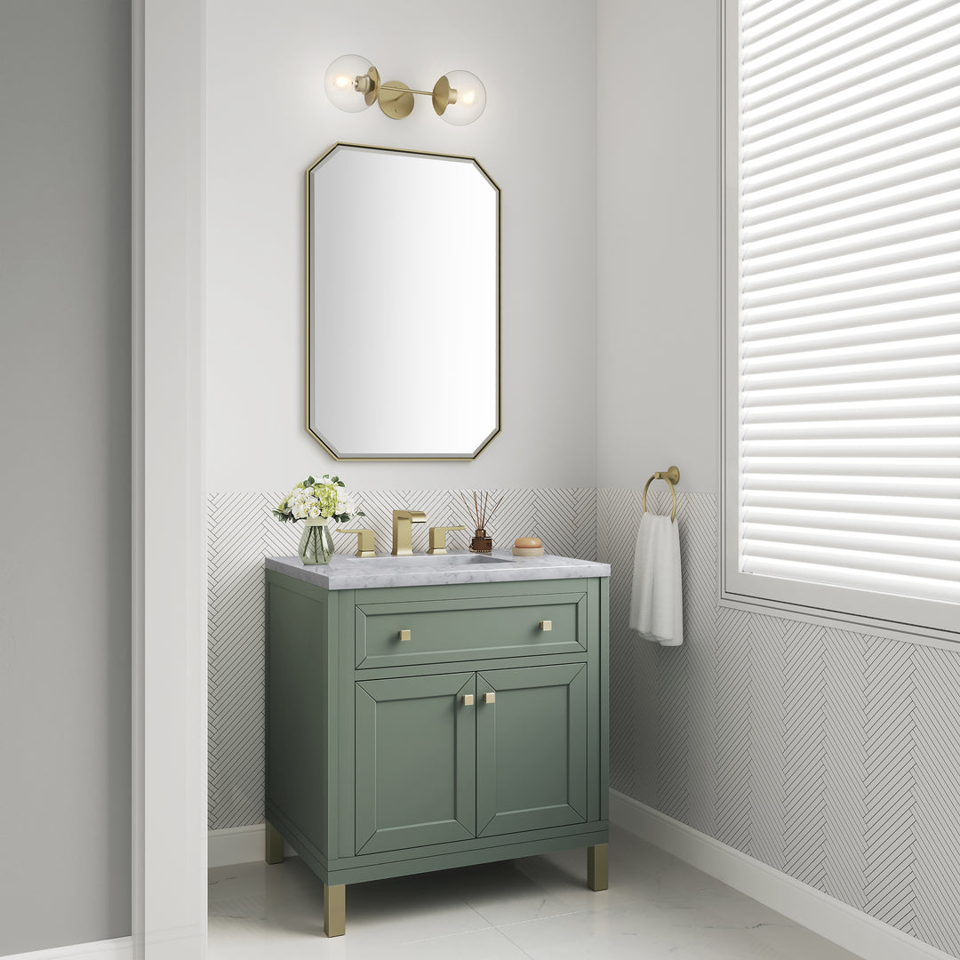 Chicago 30" Single Vanity, Smokey Celadon, w/ 3 CM Carrara Marble Top