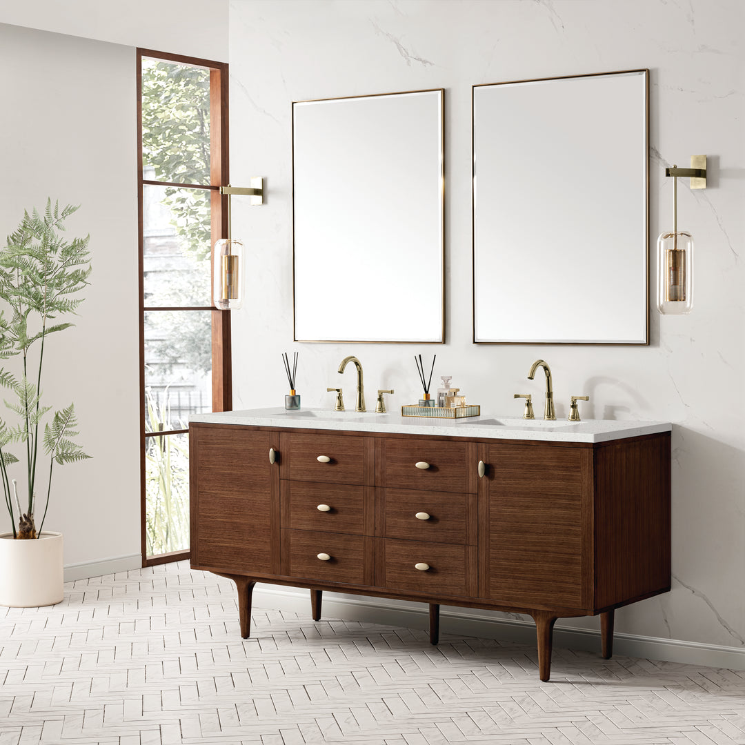 Amberly 72" Double Vanity, Mid-Century Walnut w/ 3 CM Lime Delight Top