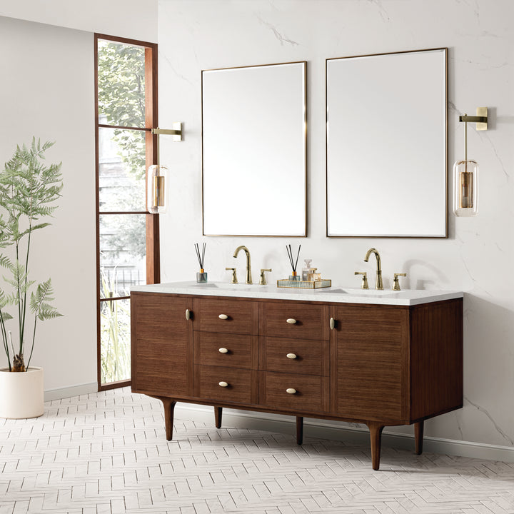 Amberly 72" Double Vanity, Mid-Century Walnut w/ 3 CM Lime Delight Top