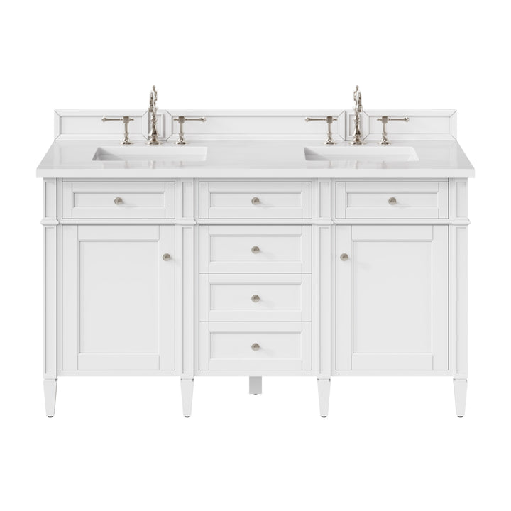 Brittany 60" Double Vanity, Bright White Vanity w/ 3 CM White Zeus Silestone Top