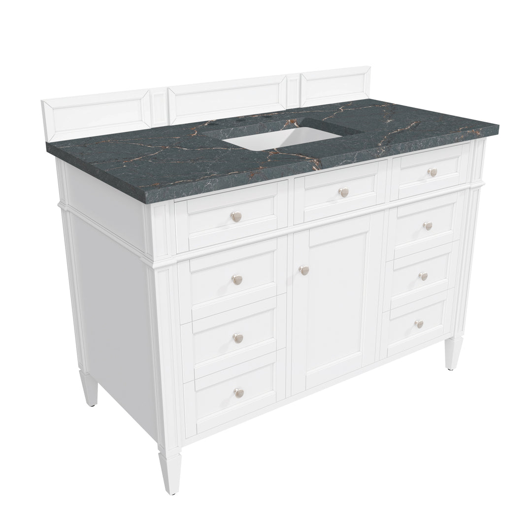 Brittany 48" Single Vanity, Bright White w/ 3 CM Parisien Bleu Silestone Top w/FreePower Wireless Charger
