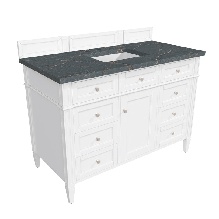 Brittany 48" Single Vanity, Bright White w/ 3 CM Parisien Bleu Silestone Top w/FreePower Wireless Charger