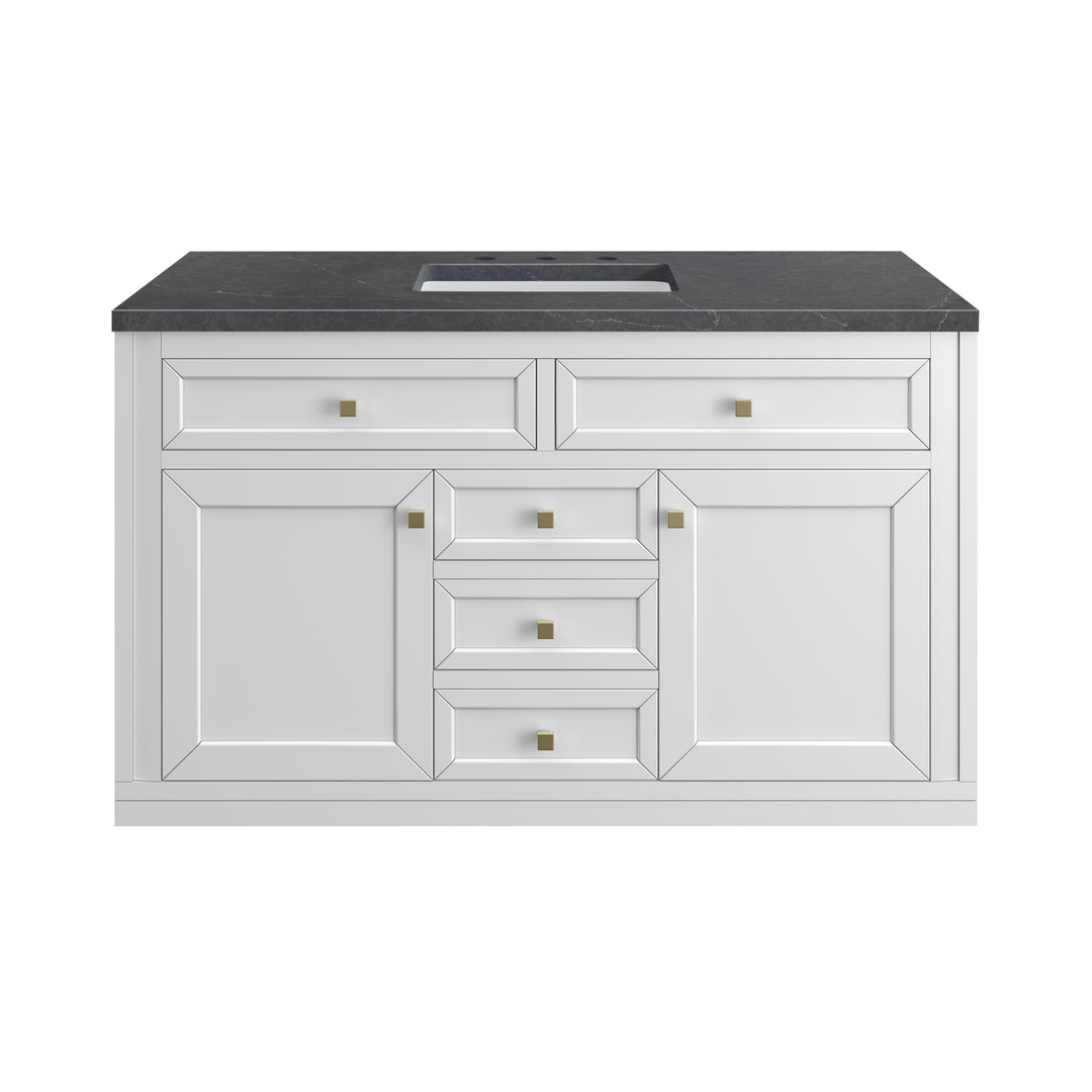 Chicago 48" Single Vanity, Glossy White, w/ 3 CM Charcoal Soapstone Silestone® Top