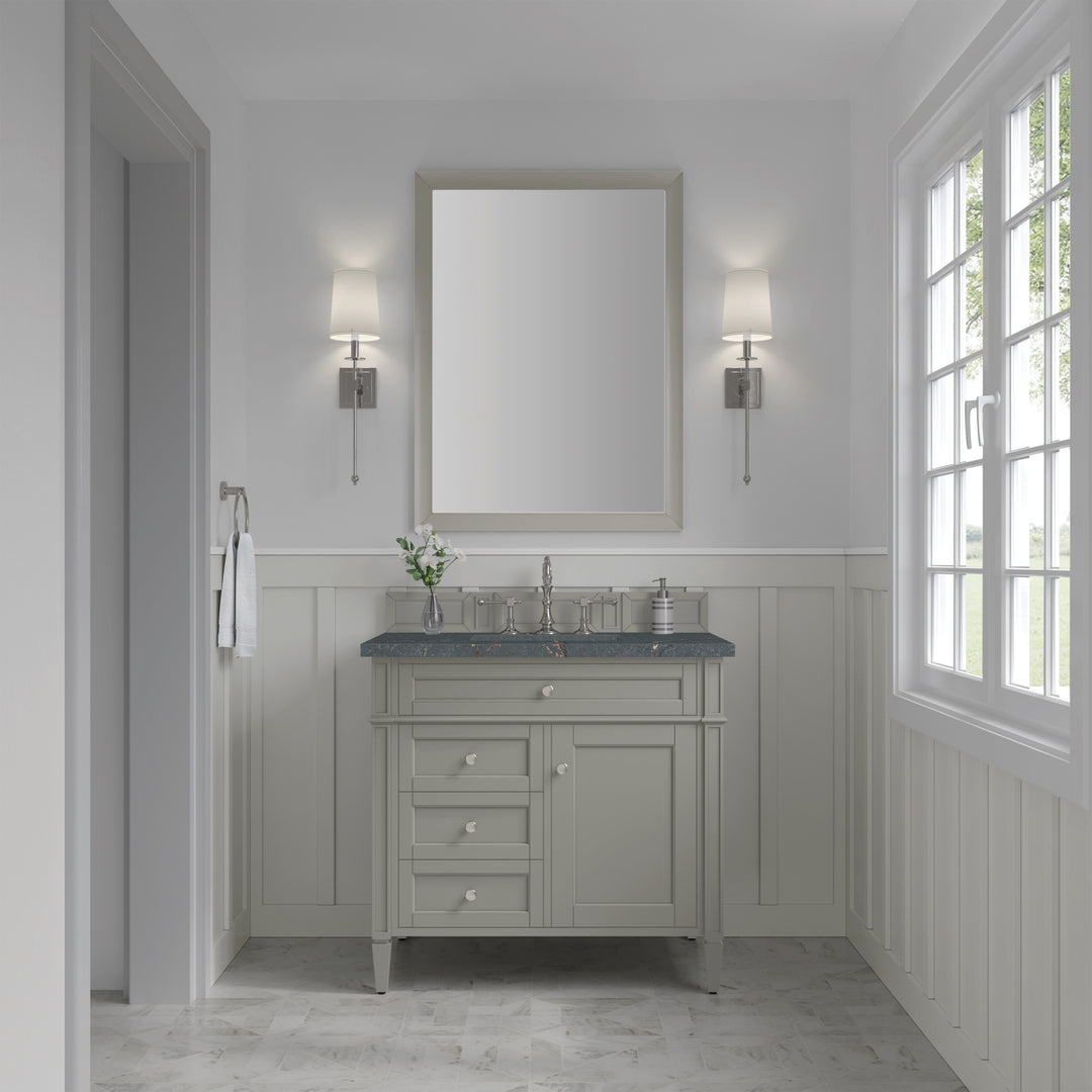 Brittany 36" Single Vanity, Urban Gray w/ 3 CM Parisien Bleu Silestone Top