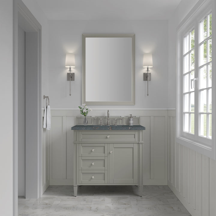 Brittany 36" Single Vanity, Urban Gray w/ 3 CM Parisien Bleu Silestone Top
