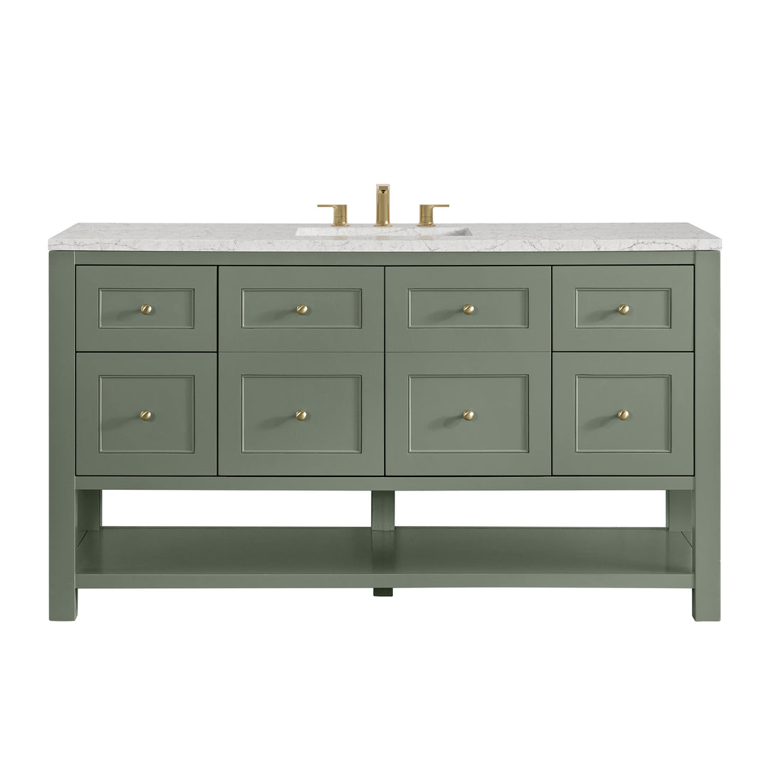 Breckenridge 60" Single Vanity, Smokey Celadon, w/ 3 CM Eternal Jasmine Pearl Quartz Top