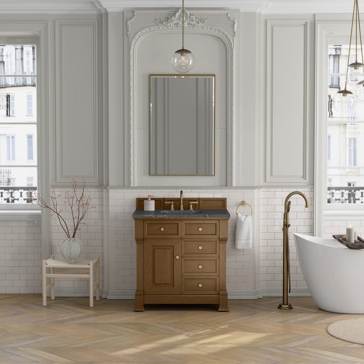 Brookfield 36" Single Vanity, Honey Oak w/ 3 CM Parisien Bleu Silestone® Top