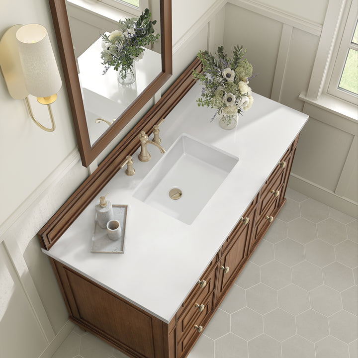 Lorelai 48" Single Vanity, Mid-Century Walnut w/ 3 CM White Zeus Silestone Top