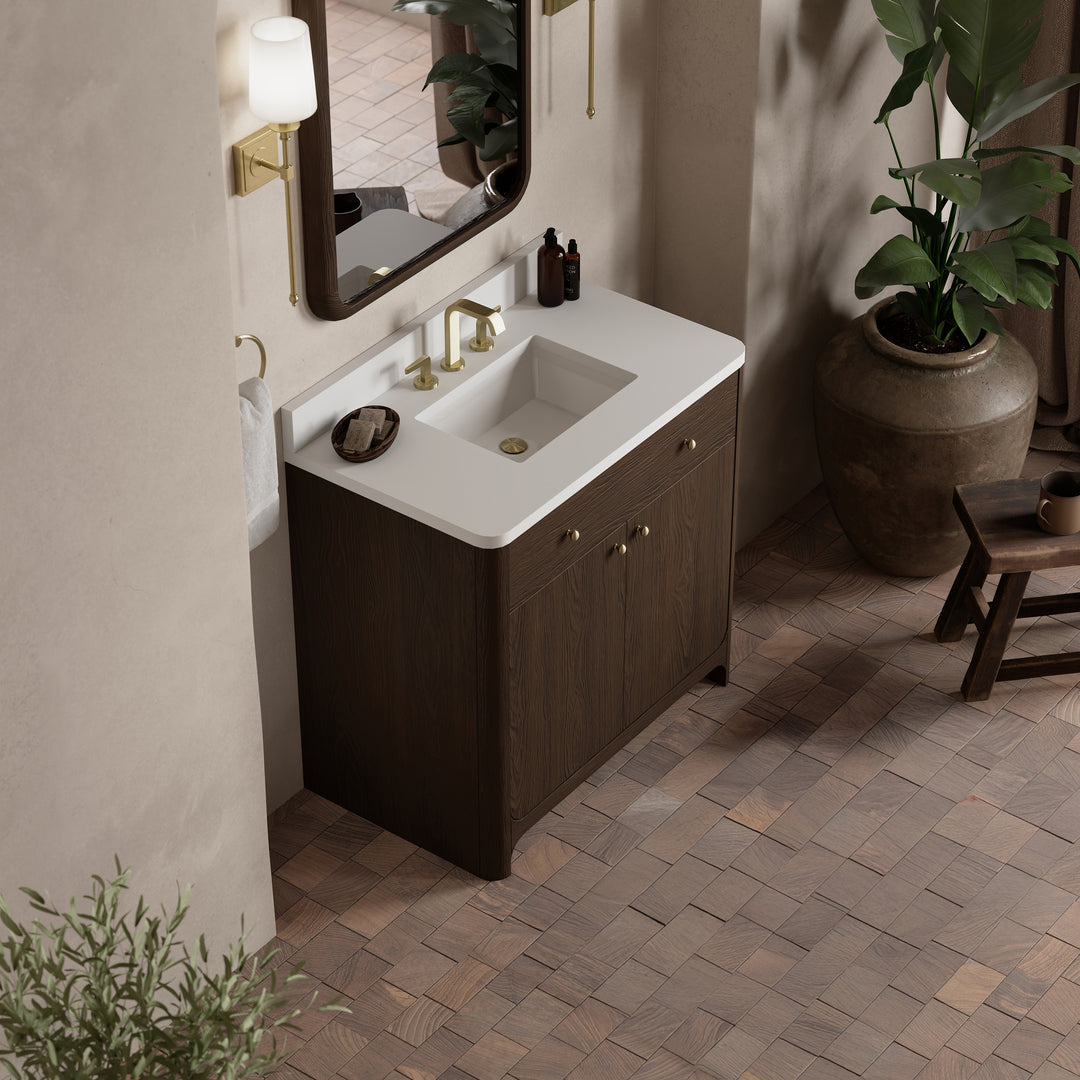 Gracyn 36" Single Vanity, Sable, w/ 3 CM White Zeus Quartz Widespread Top