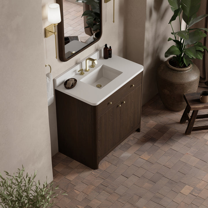 Gracyn 36" Single Vanity, Sable, w/ 3 CM White Zeus Quartz Widespread Top