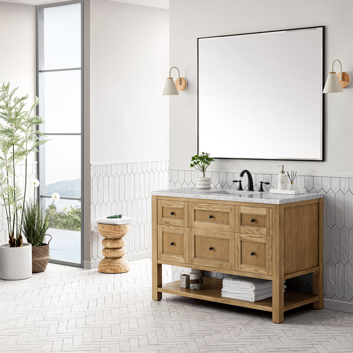 Breckenridge 48" Single Vanity, Light Natural Oak w/ 3 CM Eternal Jasmine Pearl Top w/FreePower Wireless Charger