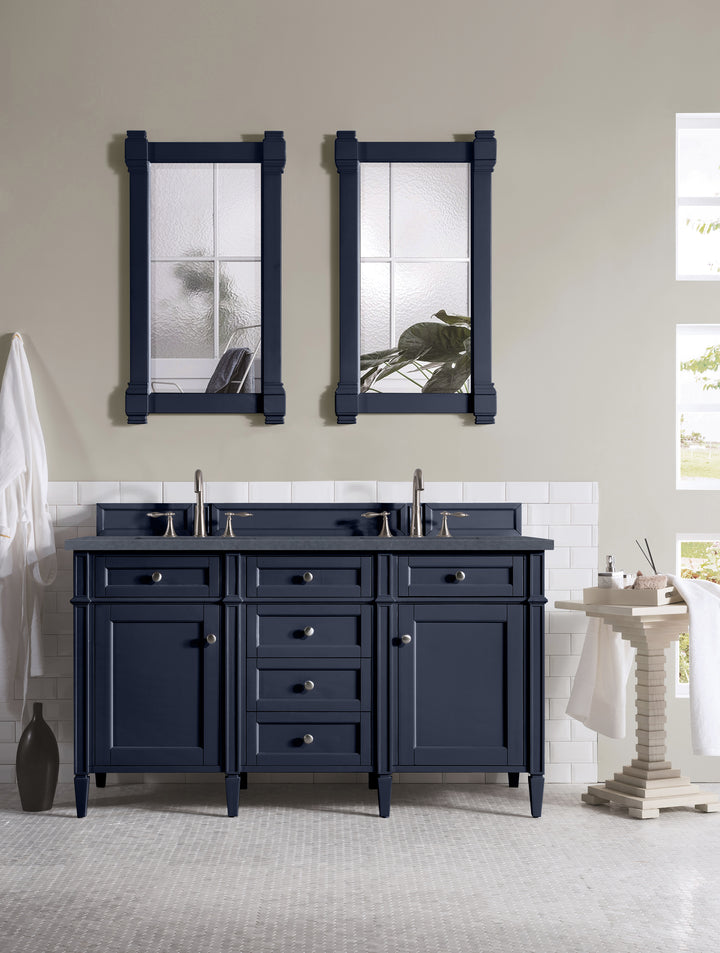 Brittany 60" Double Vanity, Victory Blue w/ 3 CM Charcoal Soapstone Silestone Top