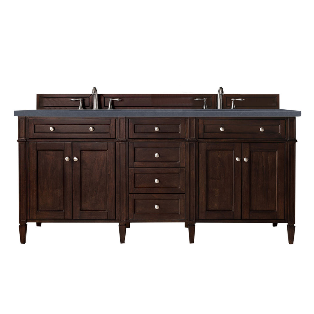 Brittany 72" Double Vanity, Burnished Mahogany w/ 3 CM Charcoal Soapstone Silestone Top