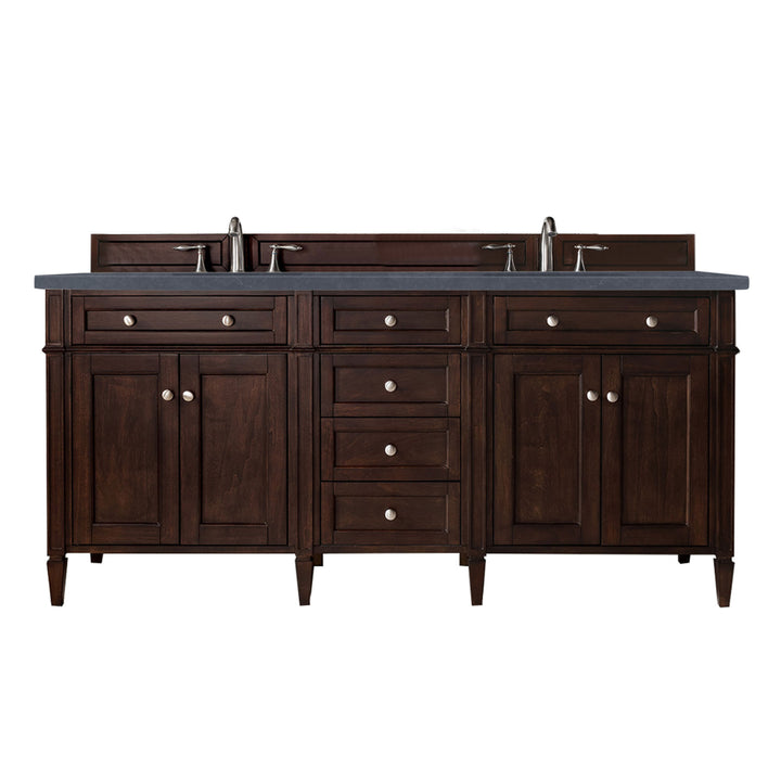 Brittany 72" Double Vanity, Burnished Mahogany w/ 3 CM Charcoal Soapstone Silestone Top