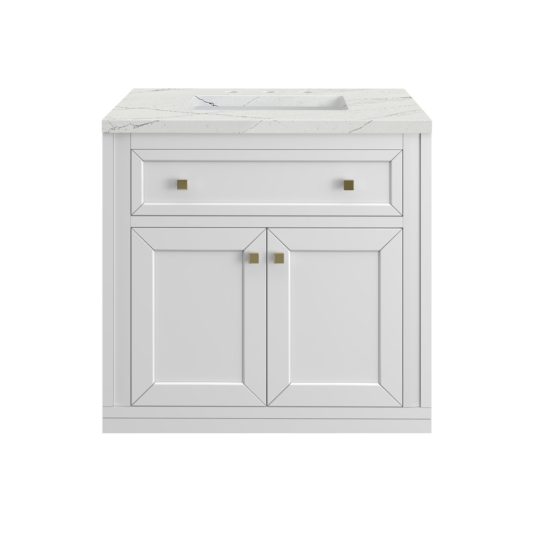 Chicago 30" Single Vanity, Glossy White, w/ 3 CM Ethereal Noctis Silestone® Top