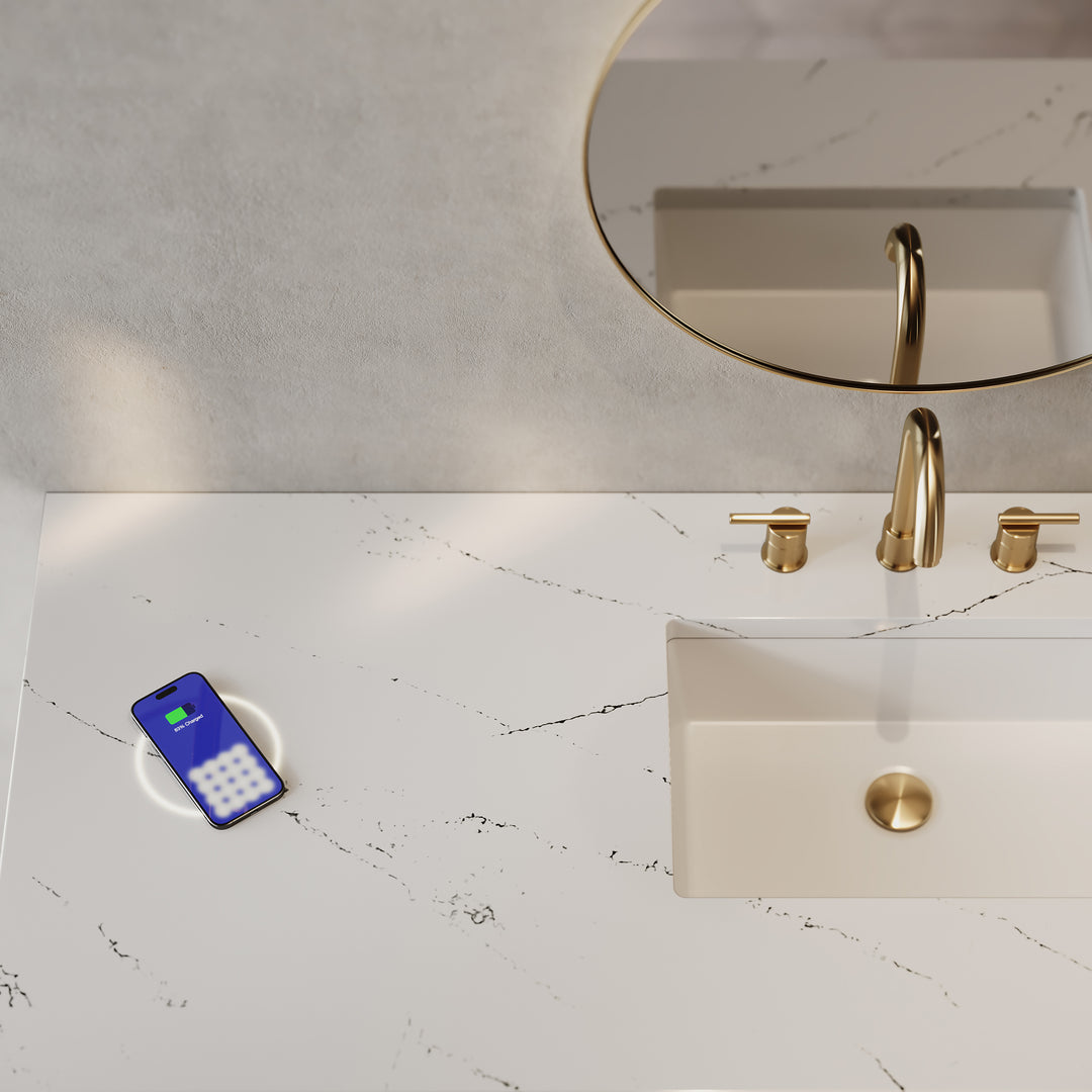 Brookfield 60" Single Vanity, Honey Oak w/ 3 CM Ethereal Noctis Silestone Top w/ FreePower Wireless Charger