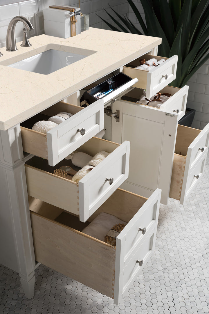 Brittany 48" Single Vanity, Bright White w/ 3 CM Eternal Marfil Silestone Top