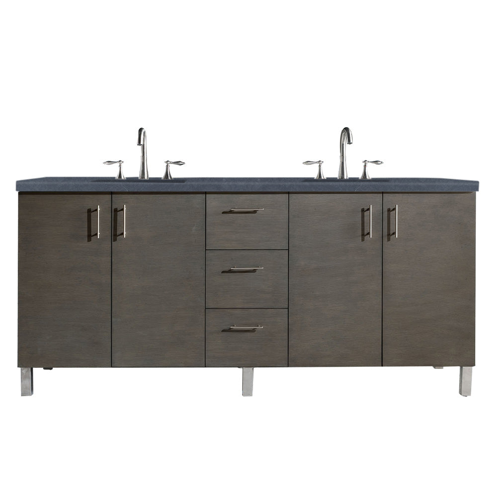 Metropolitan 72" Double Vanity, Silver Oak w/ 3 CM Charcoal Soapstone Silestone Top