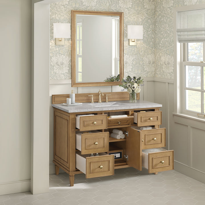 Lorelai 48" Single Vanity, Light Natural Oak w/ 3 CM Eternal Jasmine Pearl Silestone Top