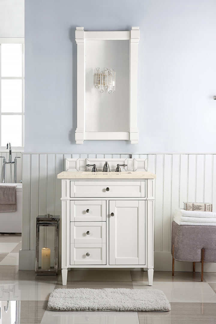 Brittany 30" Single Vanity, Bright White, w/ 3 CM Eternal Marfil Silestone Top