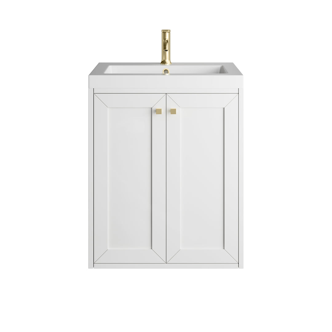 Chianti 24" Single Vanity, Glossy White, Champagne Brass, w/ White Glossy Composite Stone Top