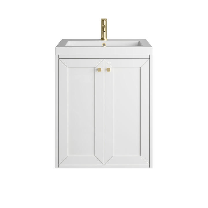 Chianti 24" Single Vanity, Glossy White, Champagne Brass, w/ White Glossy Composite Stone Top
