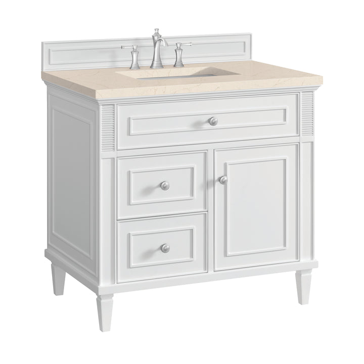 Lorelai 36" Single Vanity, Bright White w/ 3 CM Eternal Marfil Silestone Top