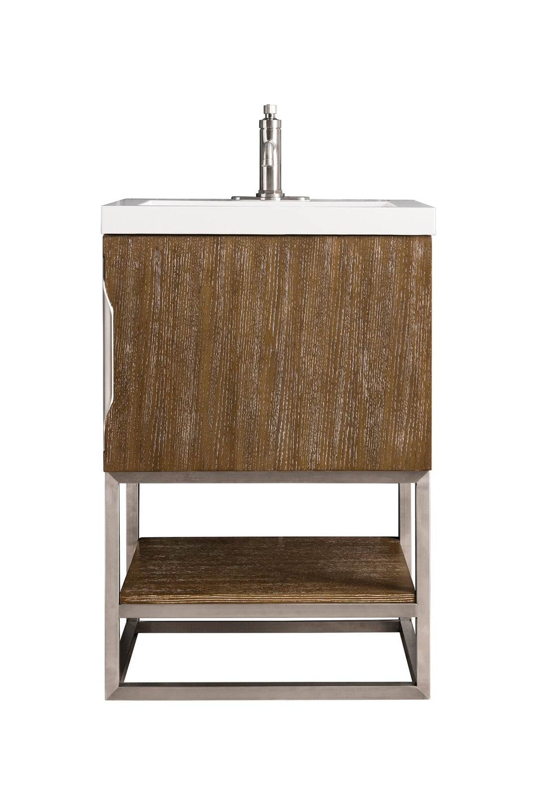 Columbia 24" Single Vanity, Latte Oak, Brushed Nickel w/ White Glossy Composite Stone Top