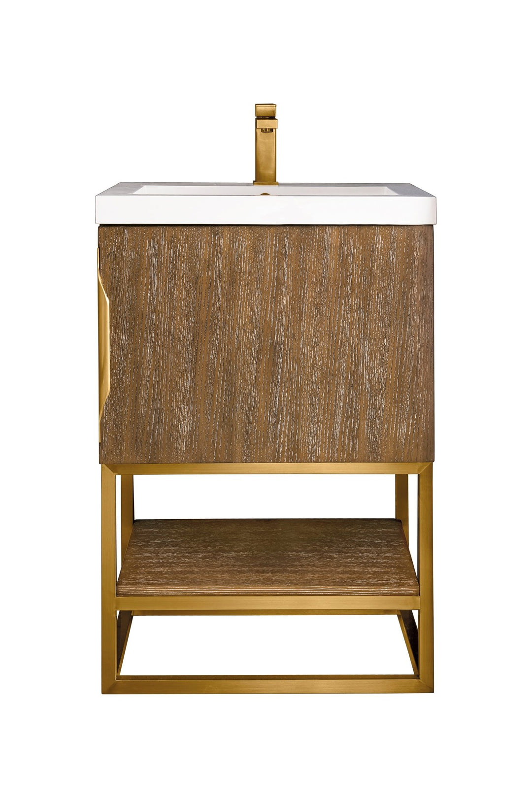 Columbia 24" Single Vanity, Latte Oak, Radiant Gold w/ White Glossy Composite Stone Top