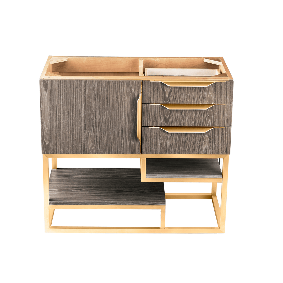 Columbia 36" Single Vanity Cabinet, Ash Gray, Radiant Gold