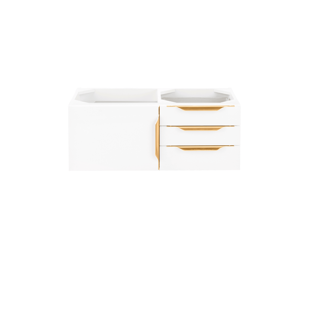 Columbia 36" Single Wall Mount Vanity Cabinet, Glossy White, Radiant Gold