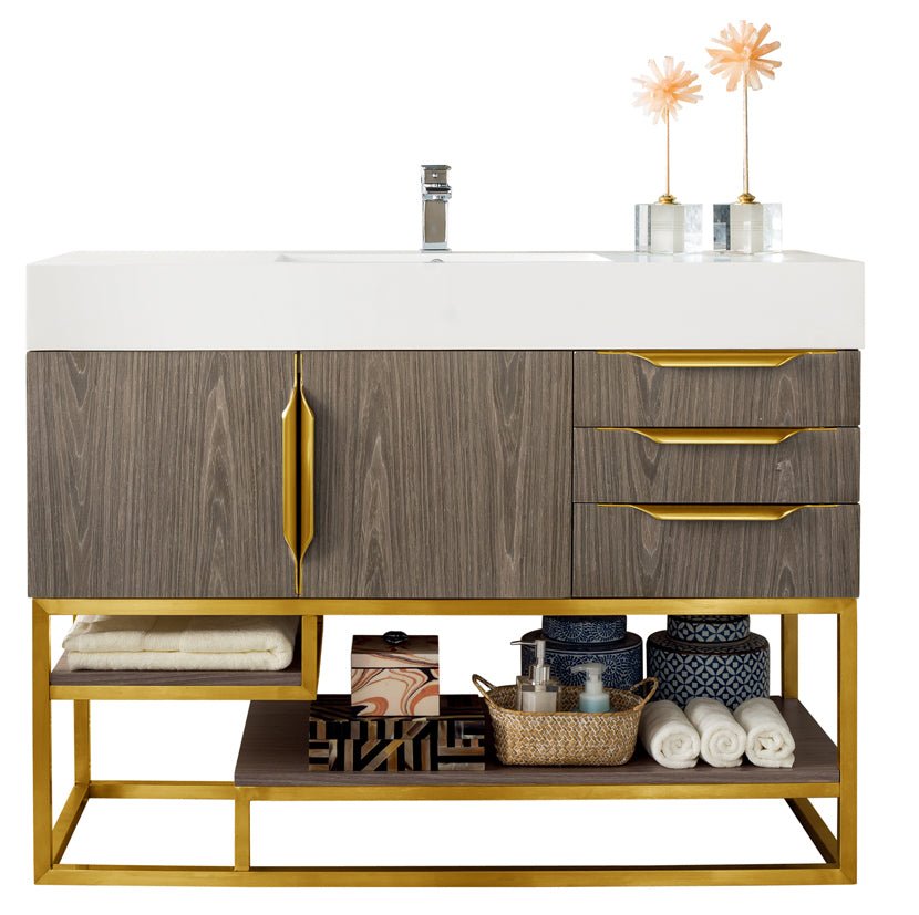 Columbia 48" Single Vanity Cabinet, Ash Gray, Radiant Gold