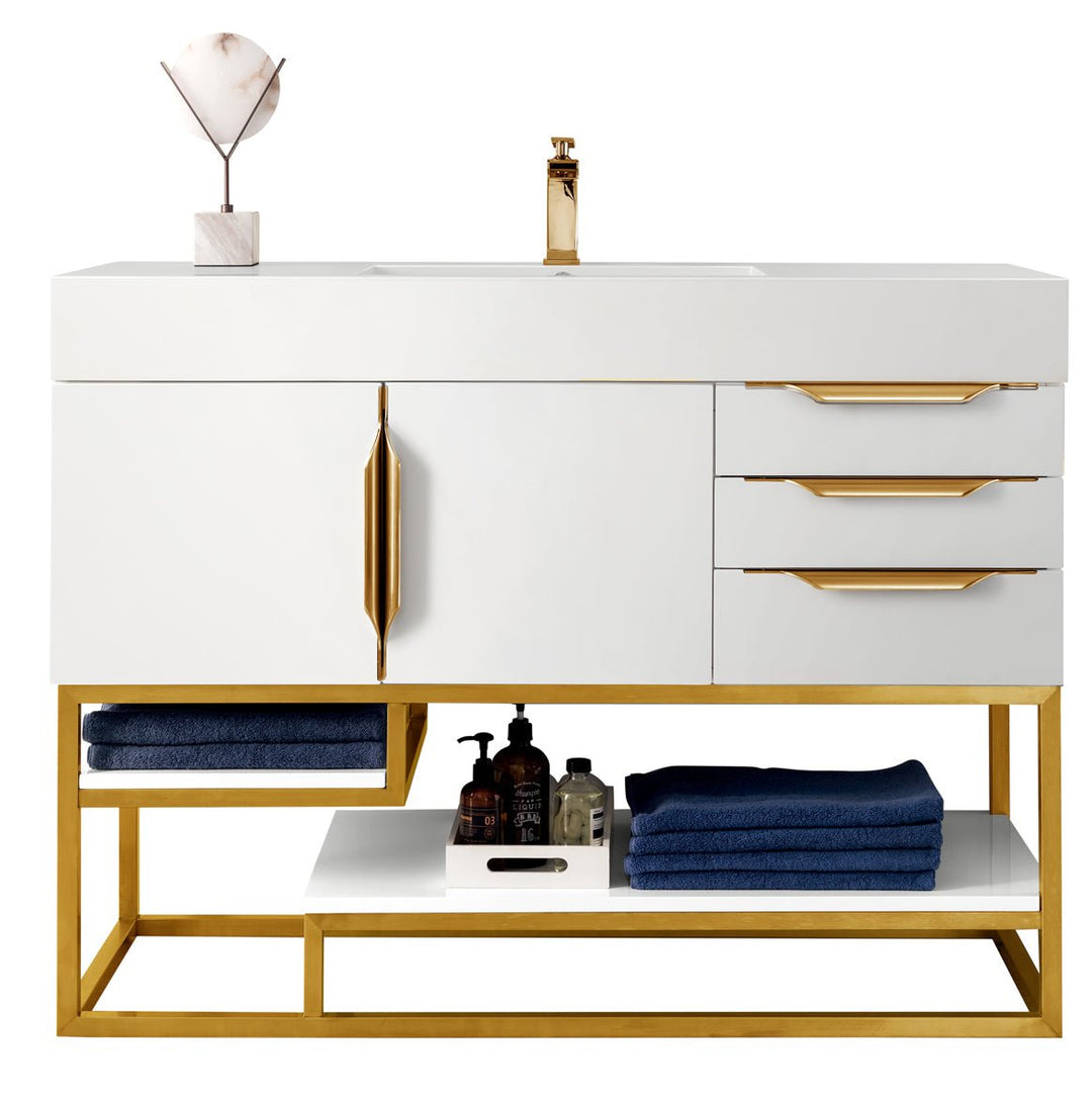 Columbia 48" Single Vanity Cabinet, Glossy White, Radiant Gold
