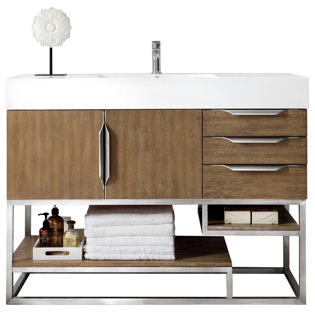 Columbia 48" Single Vanity Cabinet, Latte Oak, Brushed Nickel