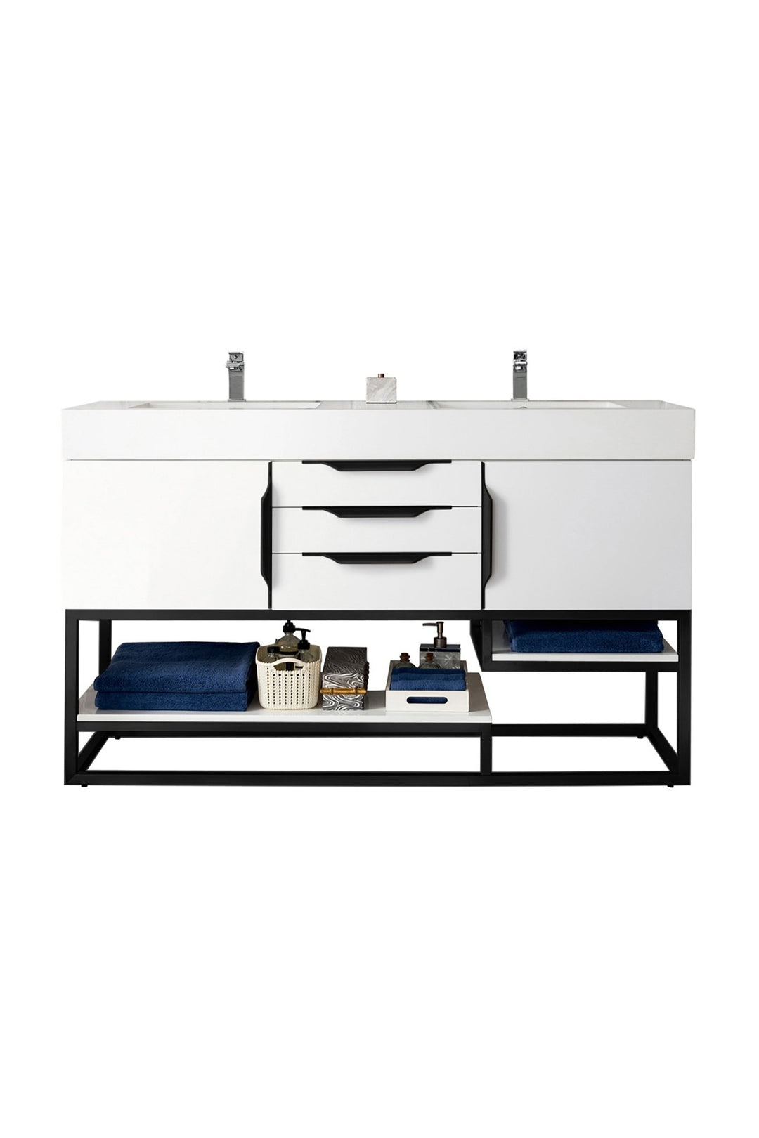 Columbia 59" Double Vanity Cabinet, Glossy White, Matte Black