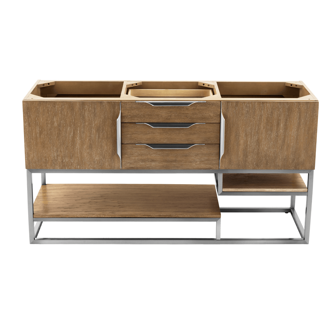 Columbia 59" Double Vanity Cabinet, Latte Oak, Brushed Nickel