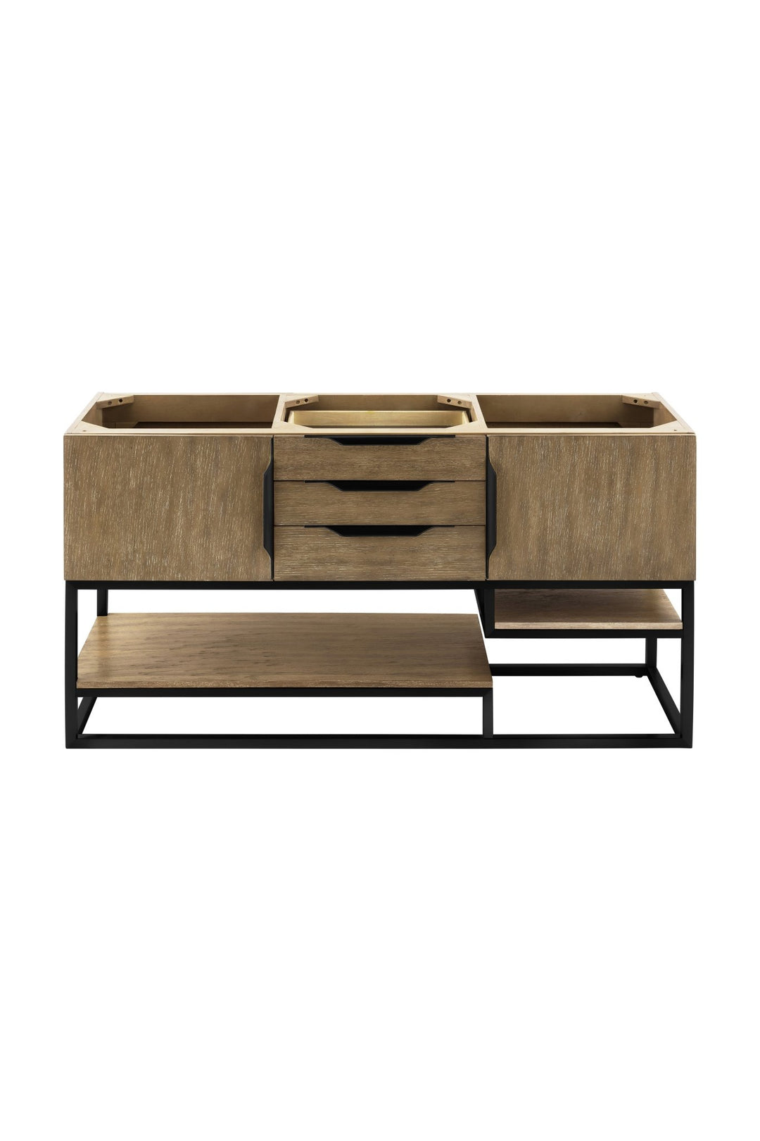 Columbia 59" Double Vanity Cabinet, Latte Oak, Matte Black