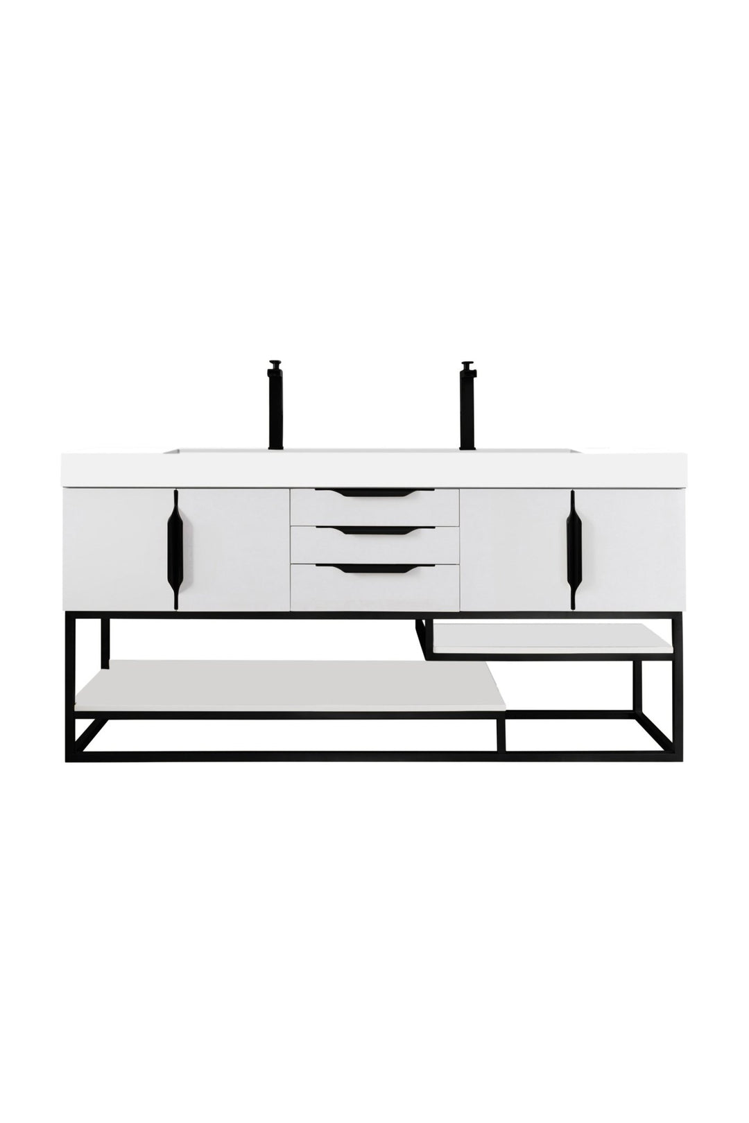 Columbia 72" Double Vanity, Glossy White, Matte Black w/ Glossy White Composite Stone Top
