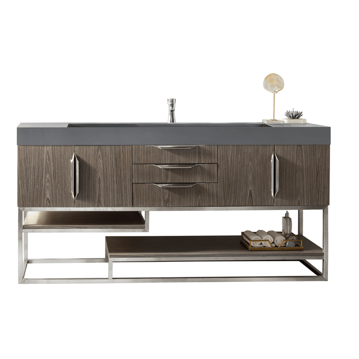 Columbia 72" Single Vanity, Ash Gray w/ Dusk Grey Glossy Composite Stone Top
