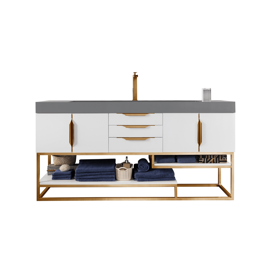 Columbia 72" Single Vanity, Glossy White, Radiant Gold w/ Dusk Grey Glossy Composite Stone Top