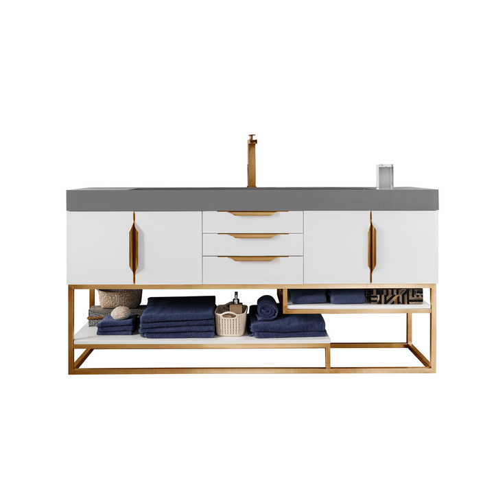 Columbia 72" Single Vanity, Glossy White, Radiant Gold w/ Dusk Grey Glossy Composite Stone Top