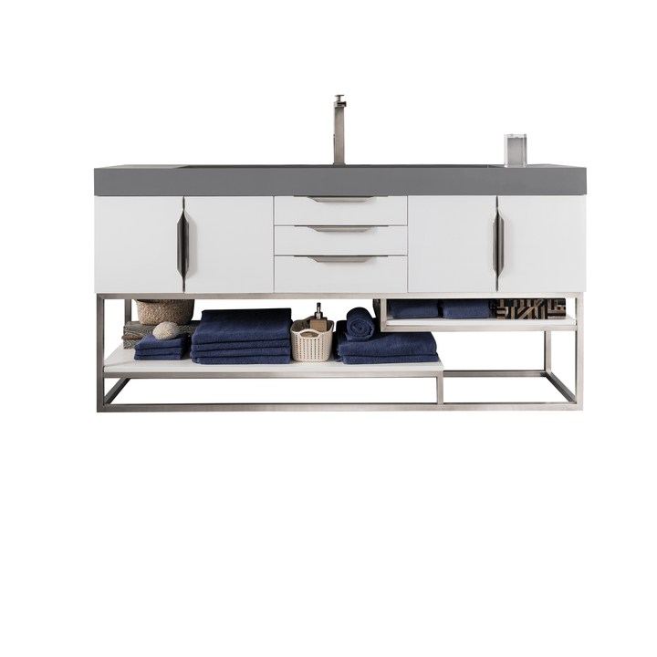 Columbia 72" Single Vanity, Glossy White w/ Dusk Grey Glossy Composite Stone Top