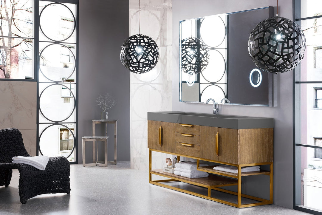 Columbia 72" Single Vanity, Latte Oak, Radiant Gold w/ Dusk Grey Glossy Composite Stone Top
