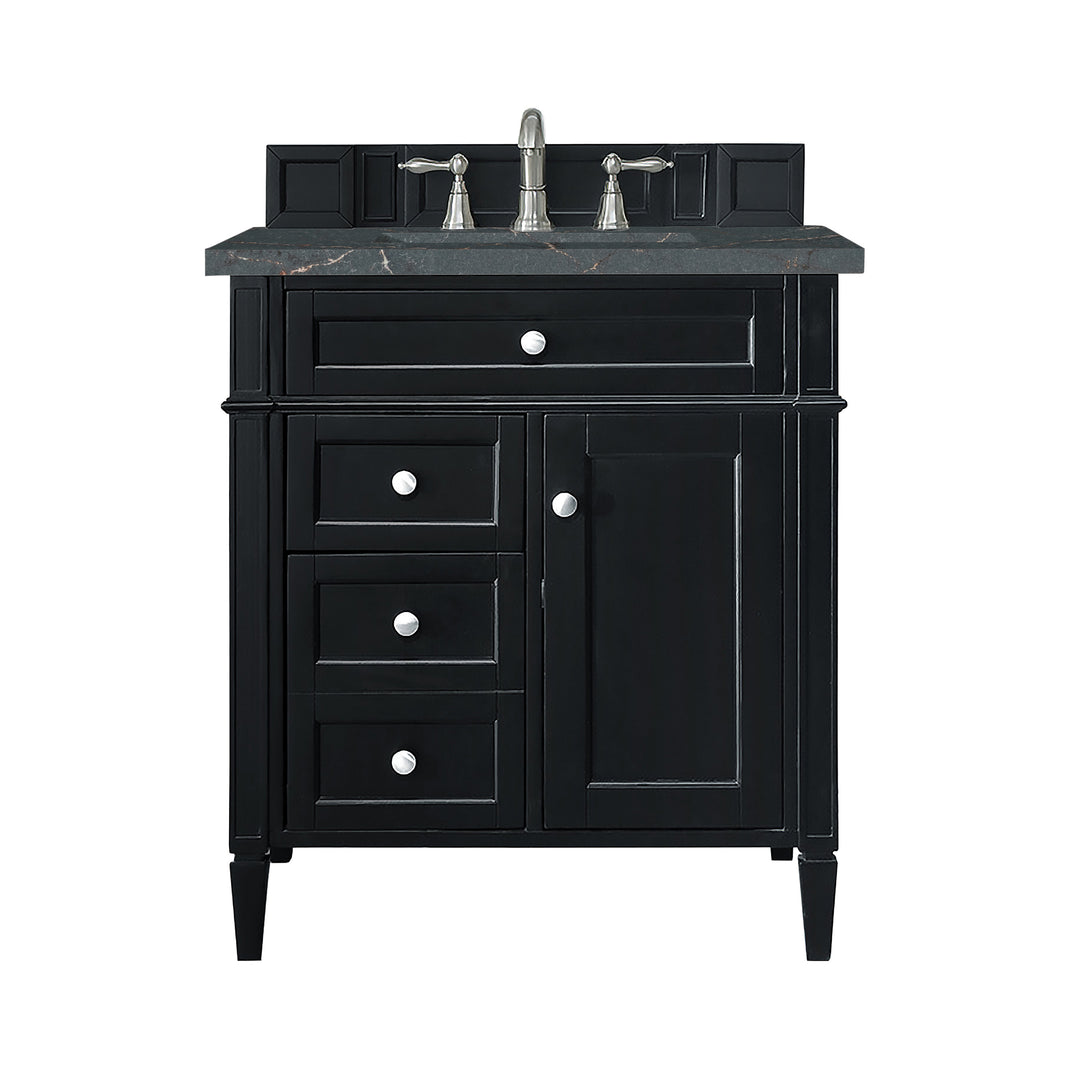 Brittany 30" Single Vanity, Black Onyx, w/ 3 CM Parisien Bleu Silestone Top